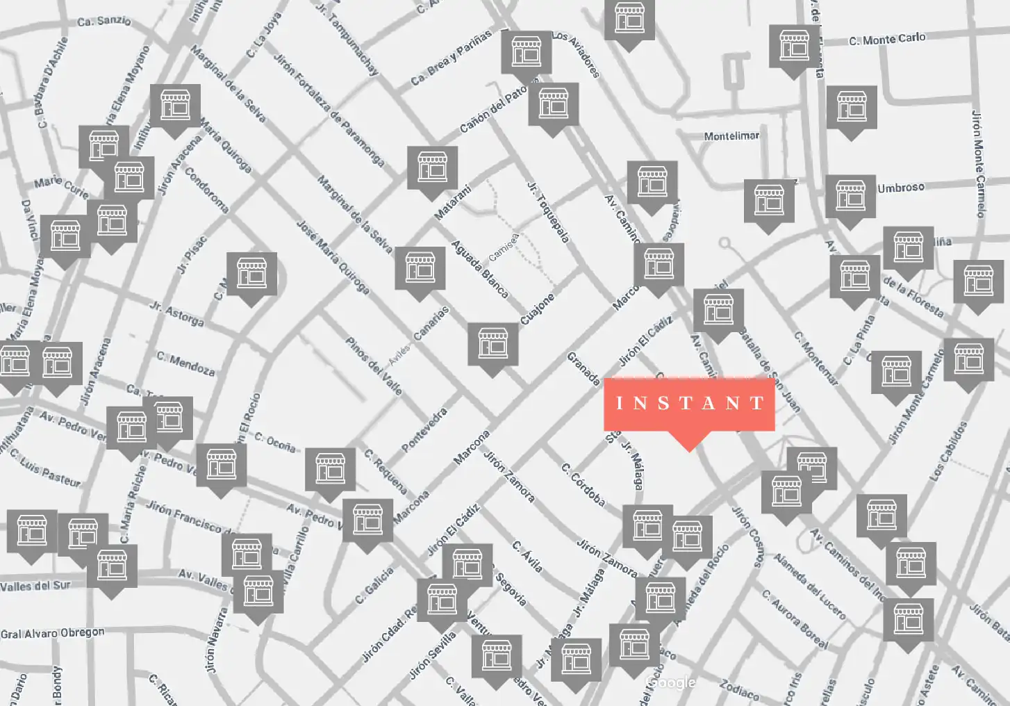 Mapa de centros de negocios y avenidas principales cercanos a departamentos en Surco